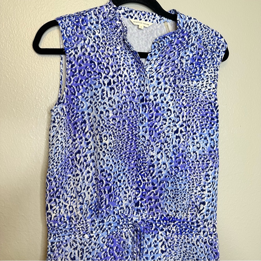 Silk Rebecca Taylor Blue and White Leopard Print Romper - Picture 3 of 8